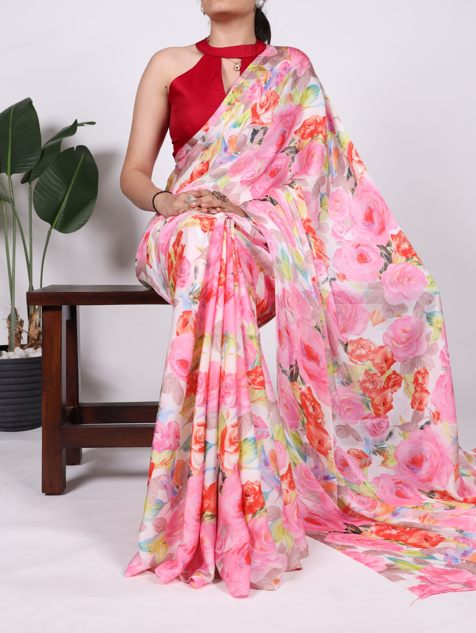 Grey Blooming floral design Soft Touch Silk-Saree
