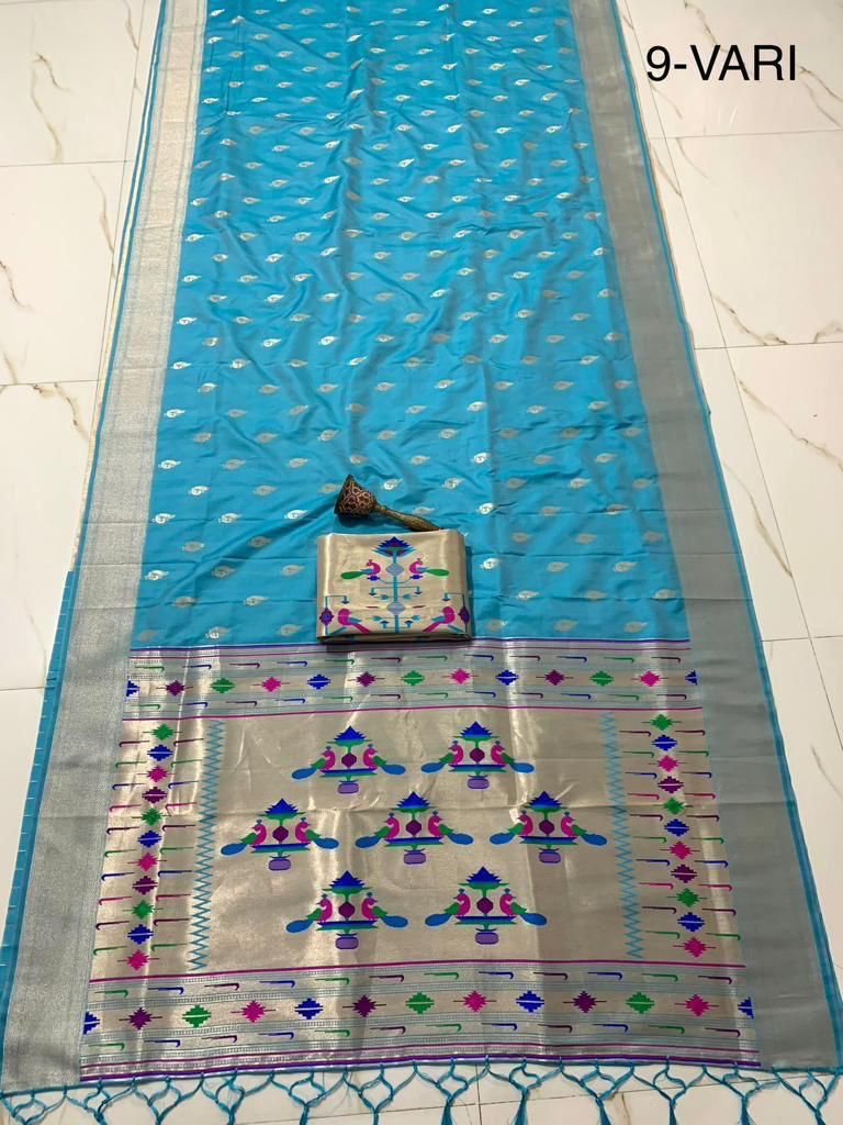 Women's Kanchivaram Paithani Silk Saree With Unstitched Blouse Piece