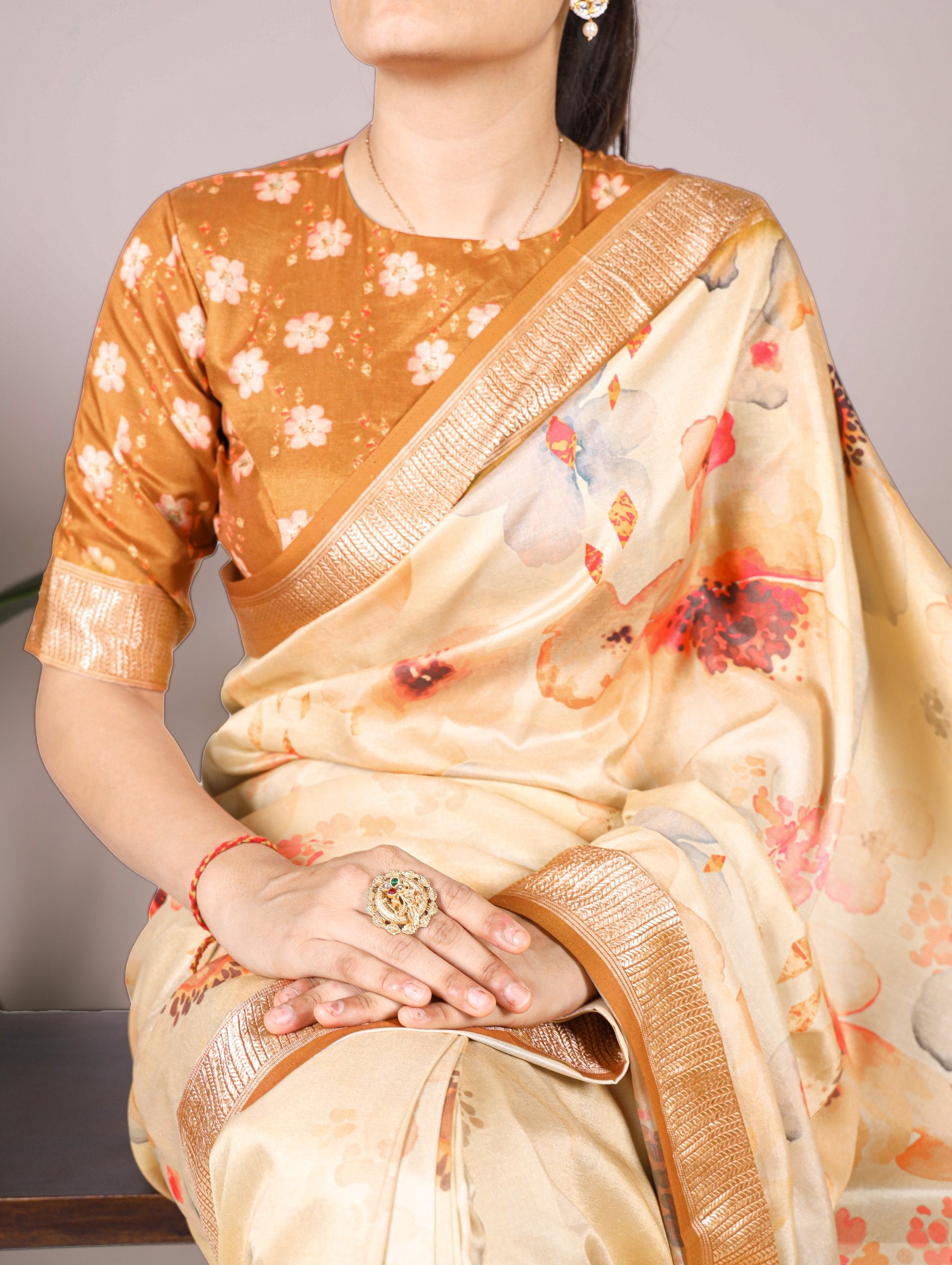Elegant Tussar Silk Saree with Viscose Border | Lightweight & Festive-Ready