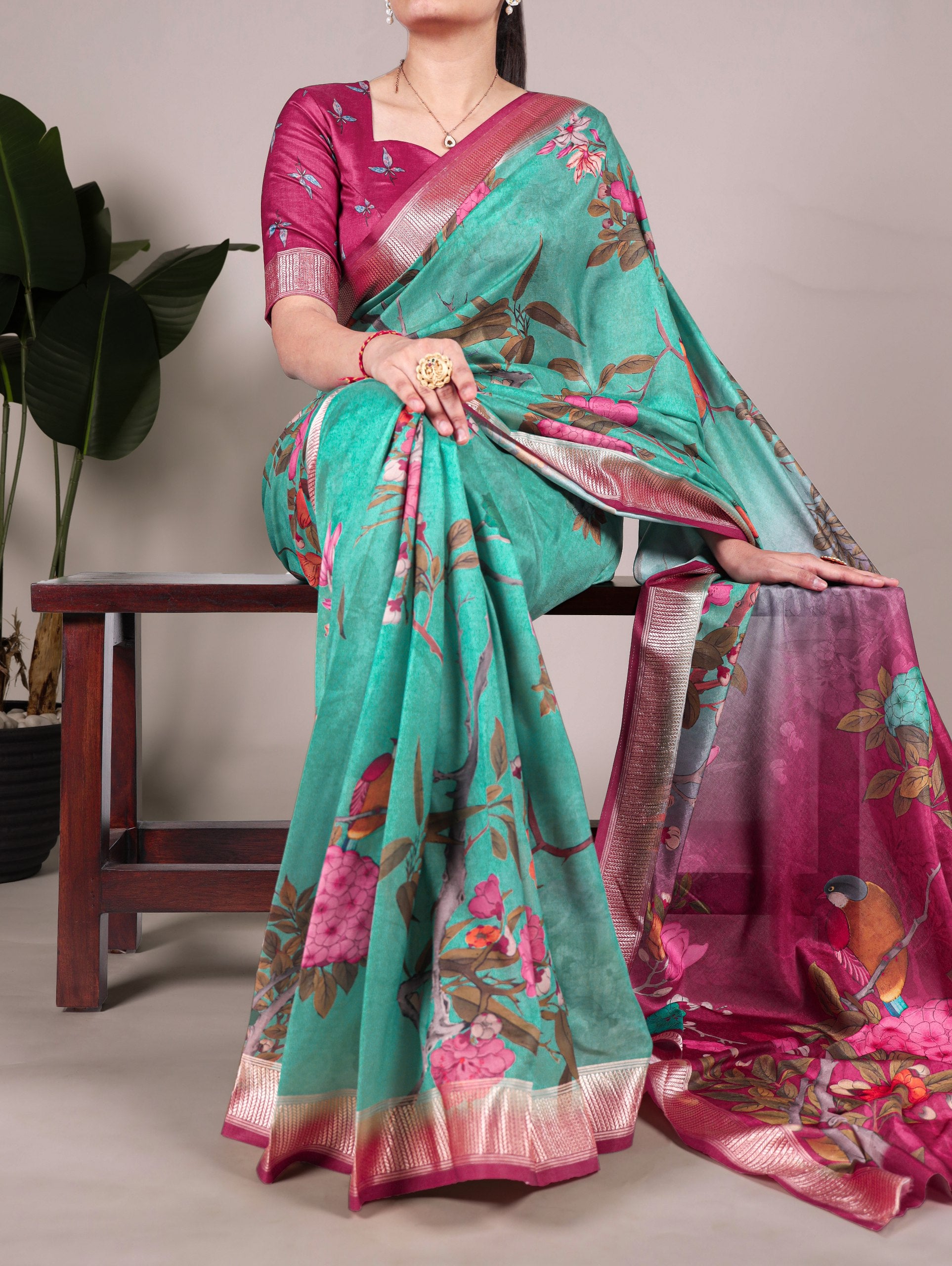 Elegant Tussar Silk Saree with Viscose Border | Lightweight & Festive-Ready